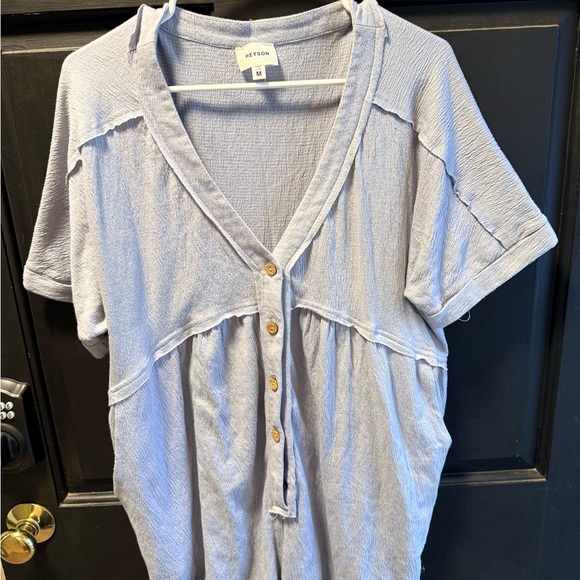 heyson Pants - Henson Light Blue Button-Down Jumpsuit